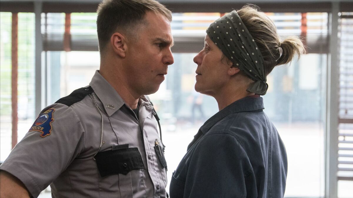 Sam Rockwell and Frances McDormand in a scene from "Three Billboards Outside Ebbing, Missouri."