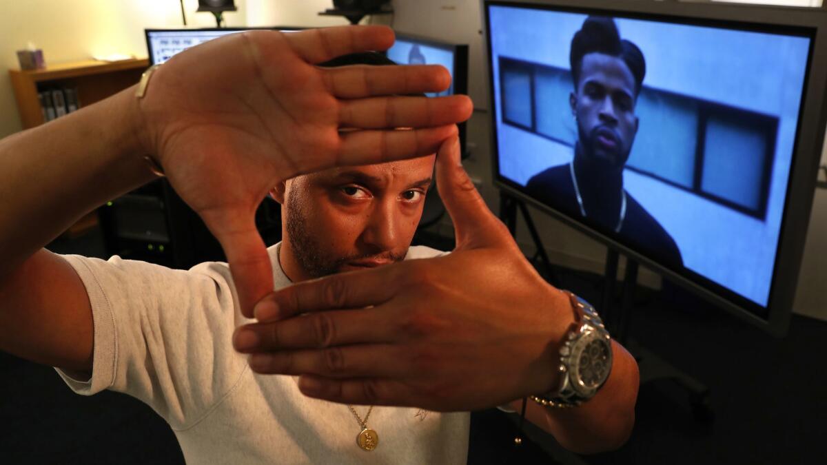 Director X, AKA Julien Christian Lutz, in the editing room at Sony Pictures Studios in Culver City.