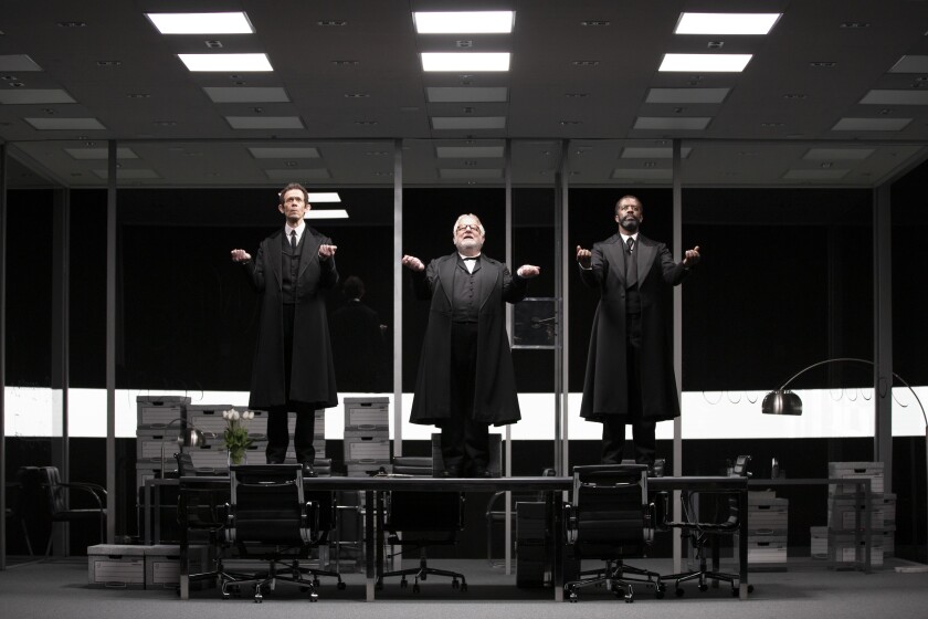 Adam Godley, from left, Simon Russell Beale and Adrian Lester in the Broadway production of "The Lehman Trilogy."