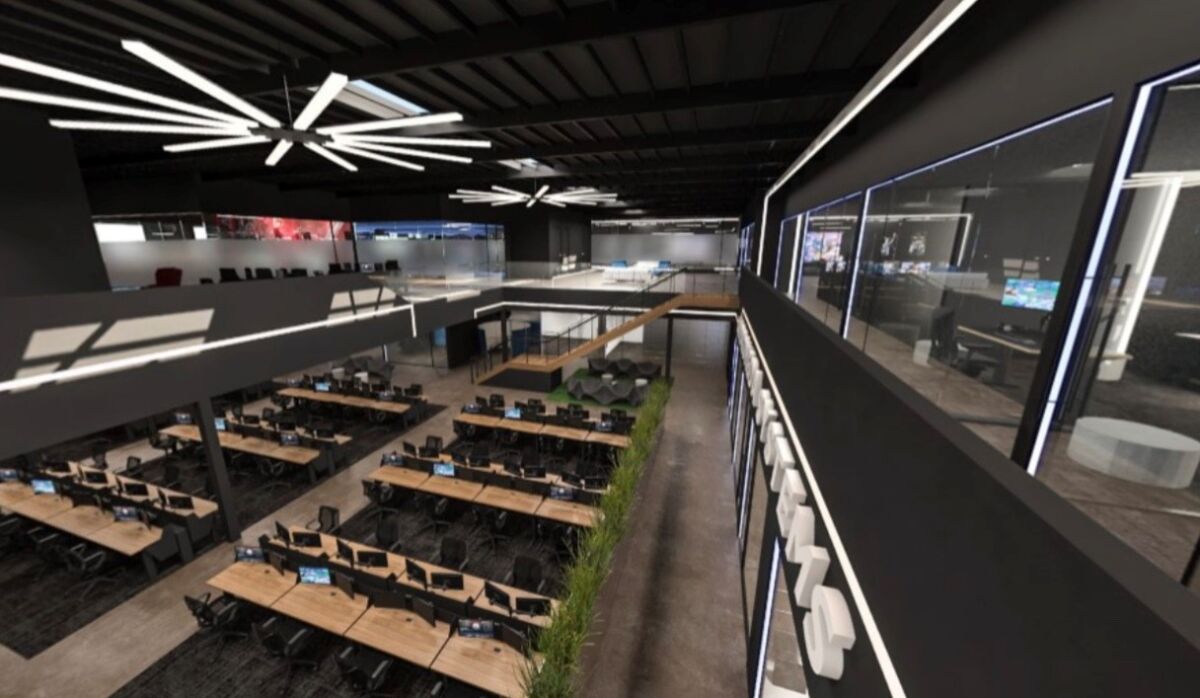 The facility, shown in a rendering, will be the largest esports training facility in North America.