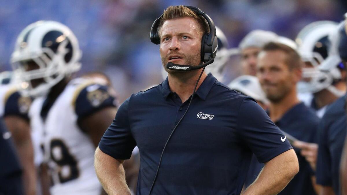 Rams coach Sean McVay during an exhibition against the Baltimore Ravens at M&T Bank Stadium.