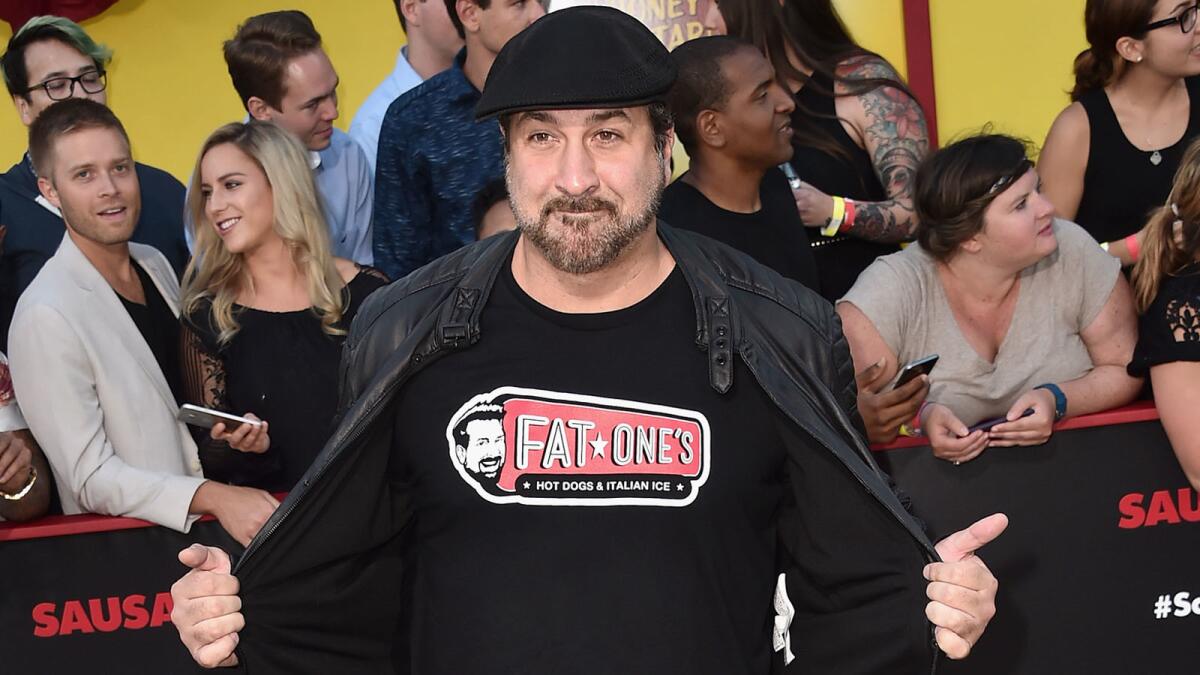 Joey Fatone promoted Fat One's at the "Sausage Party" premiere in Westwood in August.