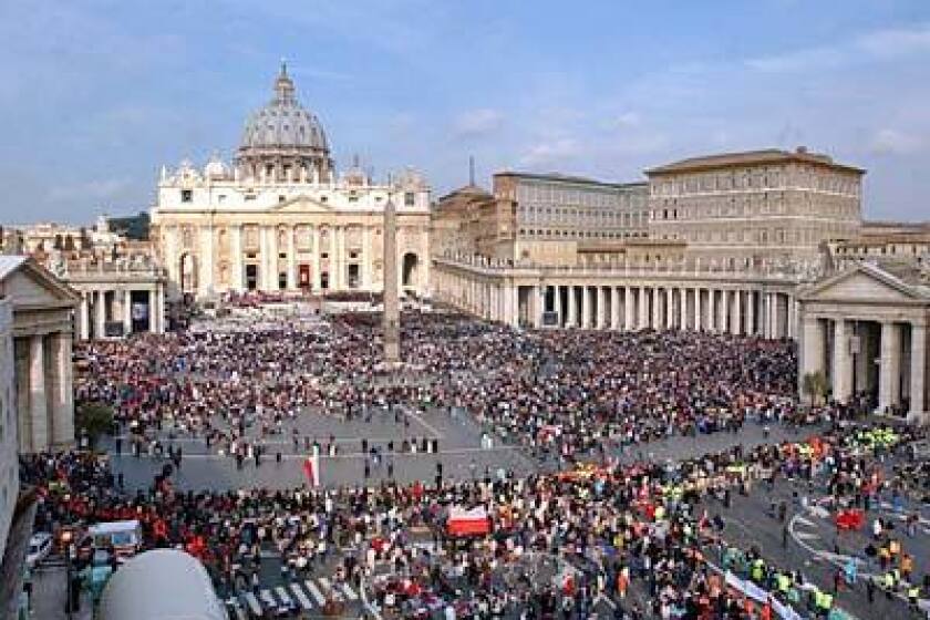 Pilgrims begin to fill St. Peter's Square at the Vatican where the funeral of Pope John Paul II is to take place. Royalty, political power brokers and multitudes of the faithful will pay their last respects to the pope at a funeral promising to be one of the largest Western religious gatherings of modern times.