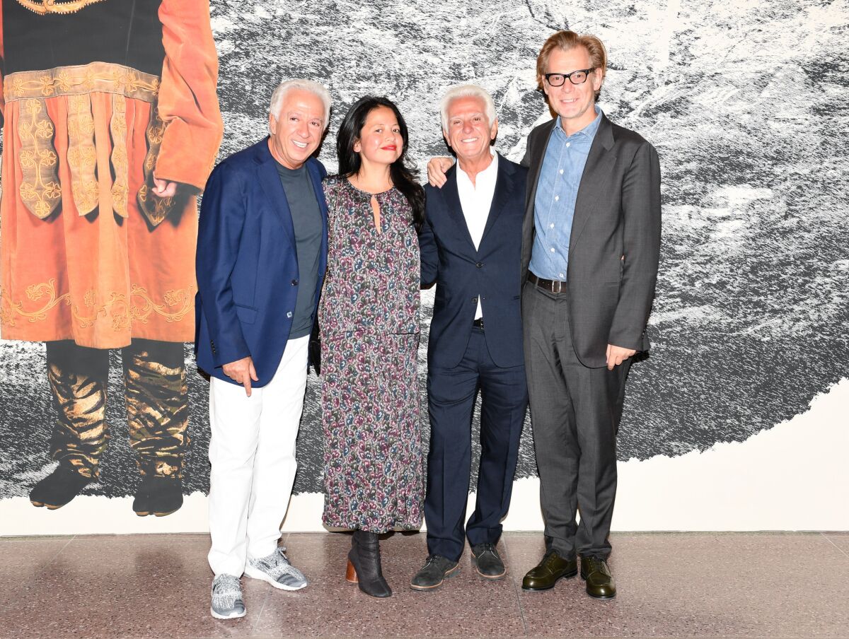 Paul Marciano, Sylvia Chivaratanond, Maurice Marciano and MOCA Director Philippe Vergne. (Billy Farrell / BFA.com)
