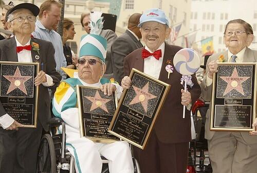 Actors who played some of the original Munchkins in the 1939 movie classic "The Wizard of Oz." From left, Meinhardt Raabe, Clarence Swensen, Jerry Maren (the Lollipop Kid) and Karl Stover.