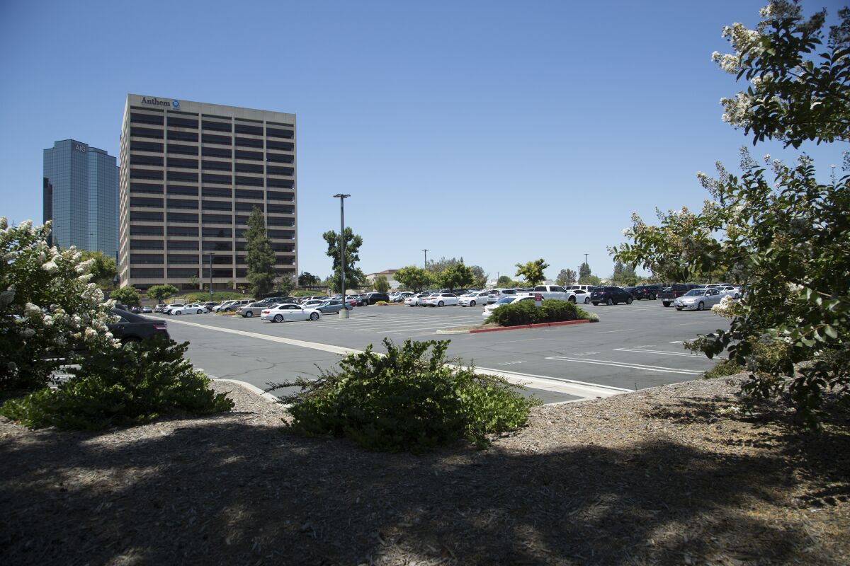 The parking lot for Anthem Blue Cross offices in the Warner Center recently went on sale for future development.
