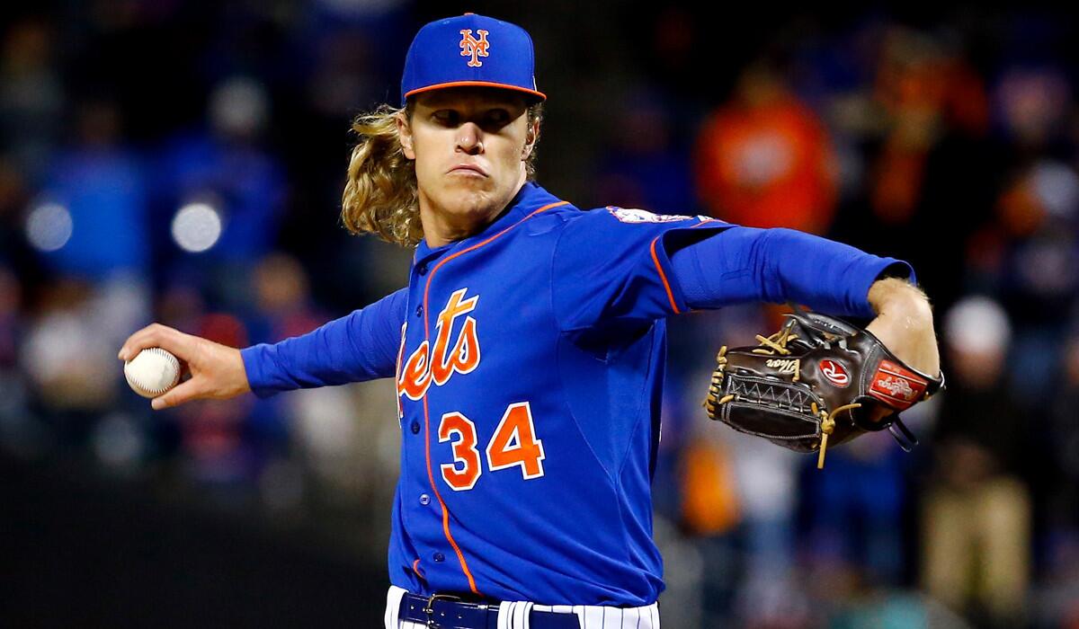 New York Mets pitcher Noah Syndergaard throws a pitch against the Chicago Cubs during Game 2 of the 2015 National League Championship Series on Sunday.