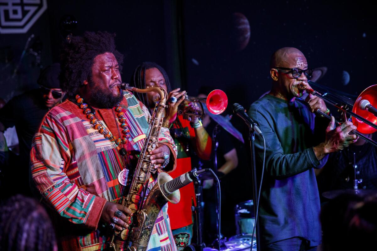 Kamasi Washington on the saxophone at The World Stage on June 21 in Leimert Park.