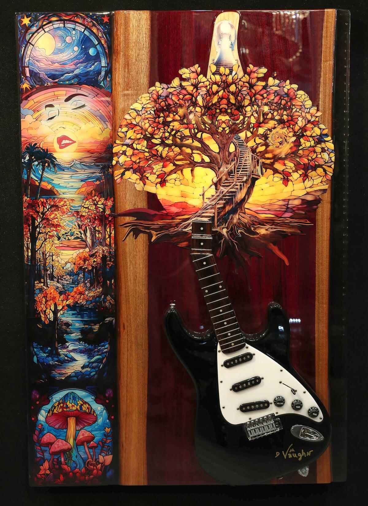 David Michael Vaughn's mixed-media "Guitar Way to Heaven," on display in the Bill Mack Gallery in Laguna Beach.