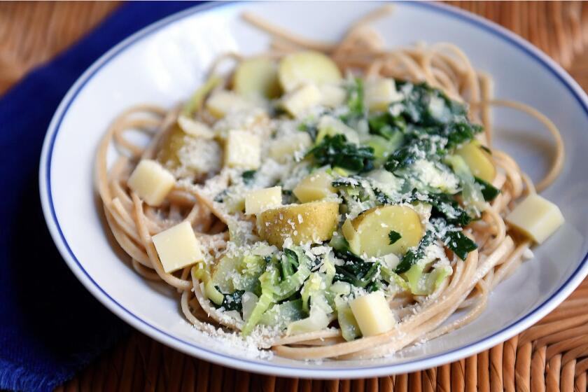Buckwheat pasta with kale, potatoes and cabbage. (Christina House / For The Times)