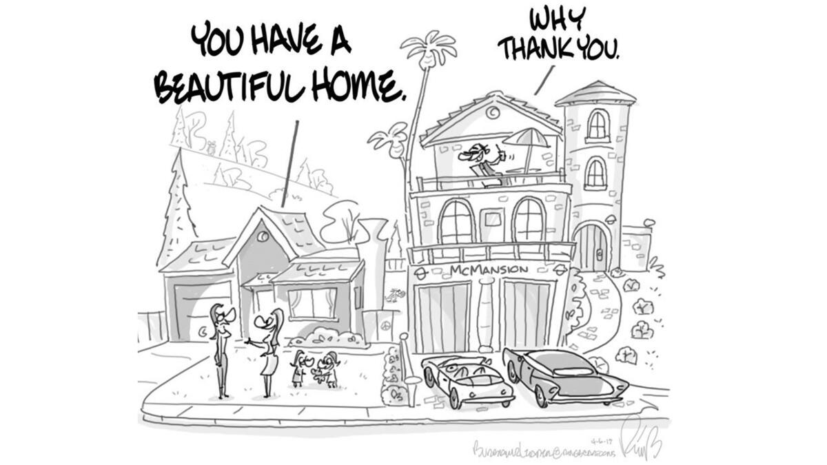 "McMansion" cartoon for the April 6 issue of the Burbank Leader.