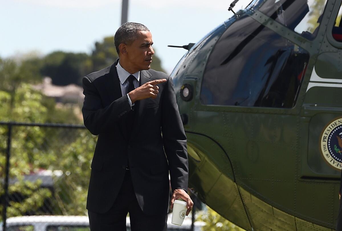 President Obama is looking for ways to narrow the Republicans' edge in enthusiasm about this fall's election. Above, Obama arriving in Los Altos Hills, Calif., on Wednesday as part of a West Coast trip.