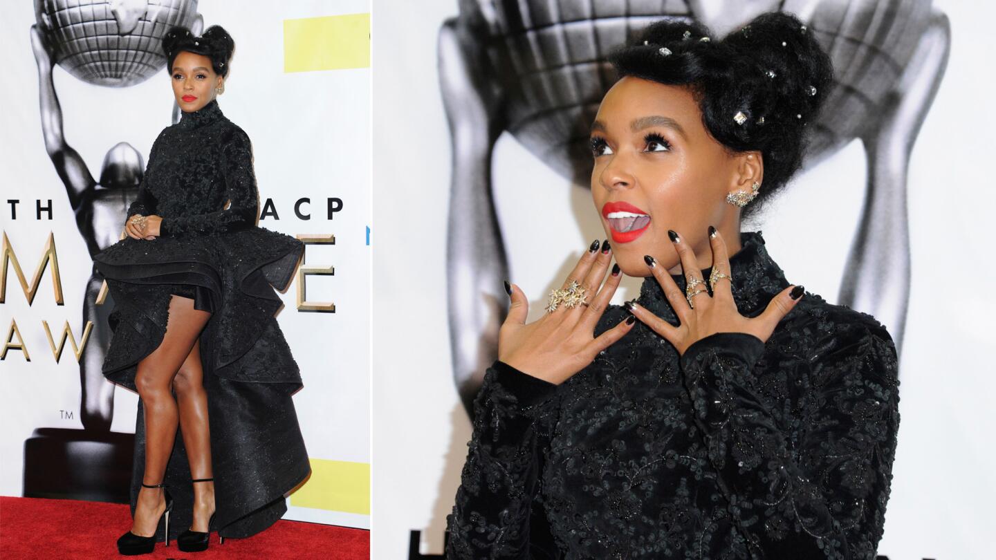 Janelle Monáe poses in the press room at the 48th NAACP Image Awards at the Pasadena Civic Auditorium on Feb. 11, 2017.