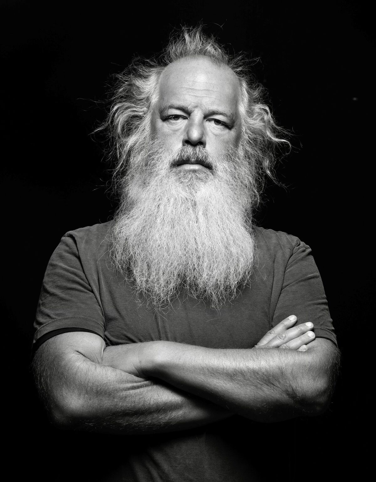 black-and-white photo of producer Rick Rubin