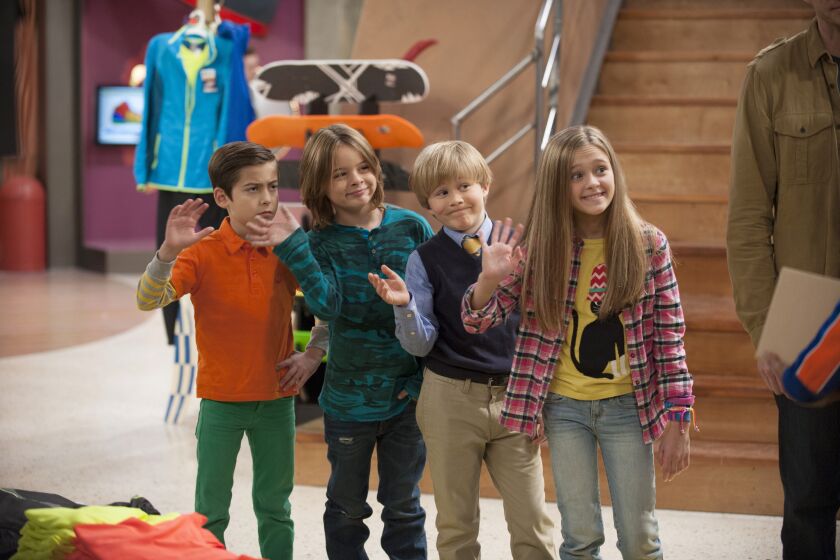 From left, Aidan Gallagher, Mace Coronel, Casey Simpson and Lizzy Greene play quadruplets on "Nicky, Ricky, Dicky & Dawn."