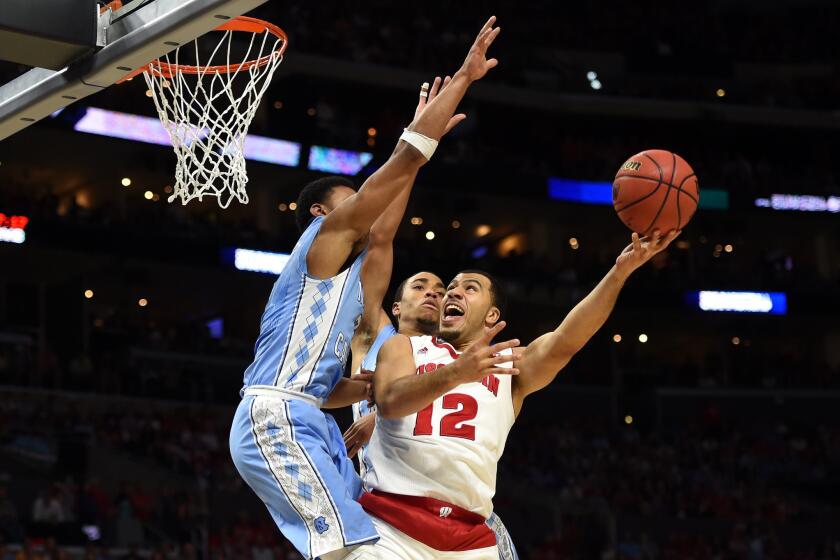 Wisconsin guard Traevon Jackson goes up for a shot against North Carolina guard Joel Berry II during the second half.