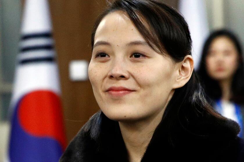 FILE - In this Feb. 9, 2018, file photo, Kim Yo Jong, sister of North Korean leader Kim Jong Un, arrives for the opening ceremony of the 2018 Winter Olympics in Pyeongchang, South Korea. After the name of Kim Yo Jong was found to be missing from North Korea’s newly released lineup for its powerful Politburo, speculation has been rife about the woman widely viewed as the North’s No.2. (AP Photo/Patrick Semansky, Pool, File)