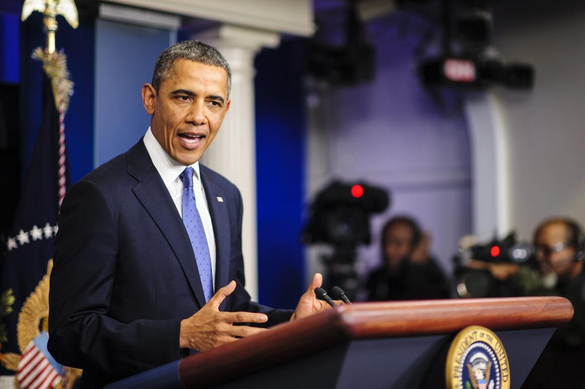 On The Times' 2013 wish list: Meaningful gun control legislation, a thriving economy and the successful implementation of the insurance exchanges created by the Patient Protection and Affordable Care Act, a.k.a. Obamacare. Above: President Obama speaks about "fiscal cliff" negotiations during a press conference at the White House on Dec. 28.