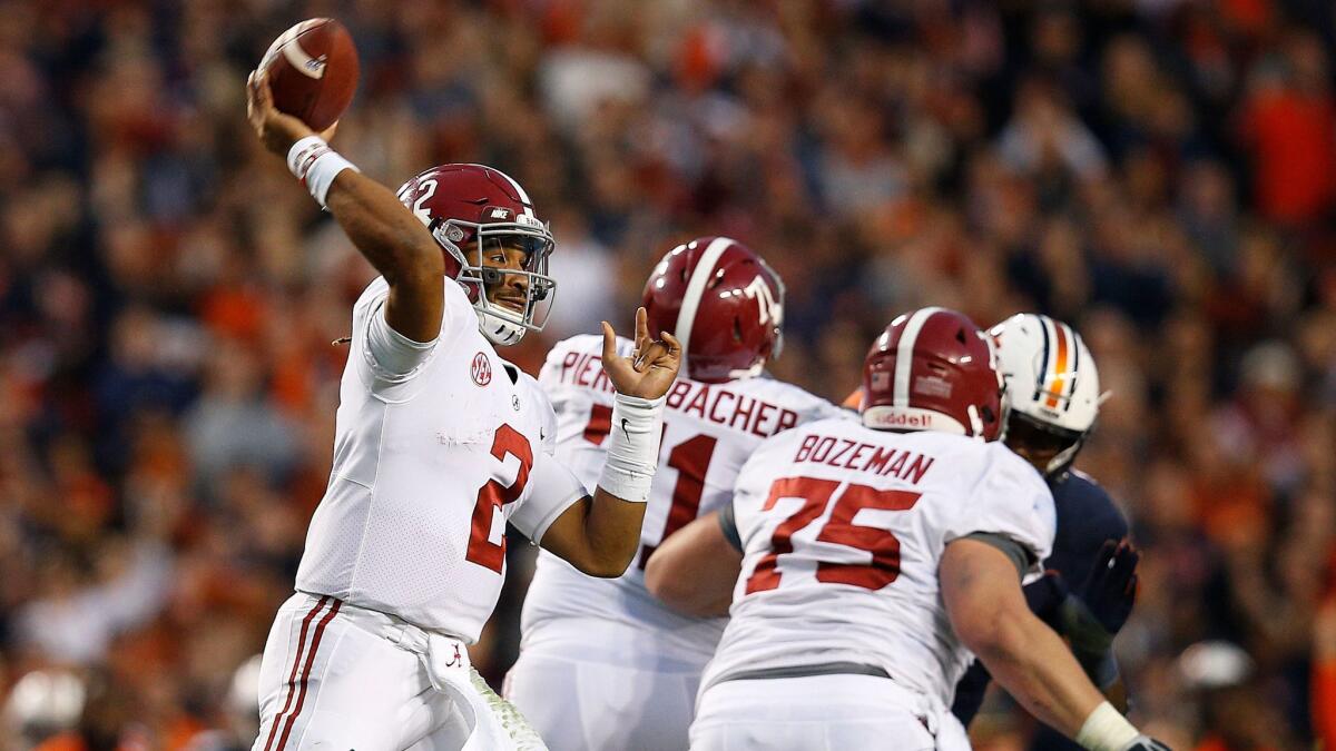 Alabama quarterback Jalen Hurts played in last year's national championship game against the Clemson Tigers.
