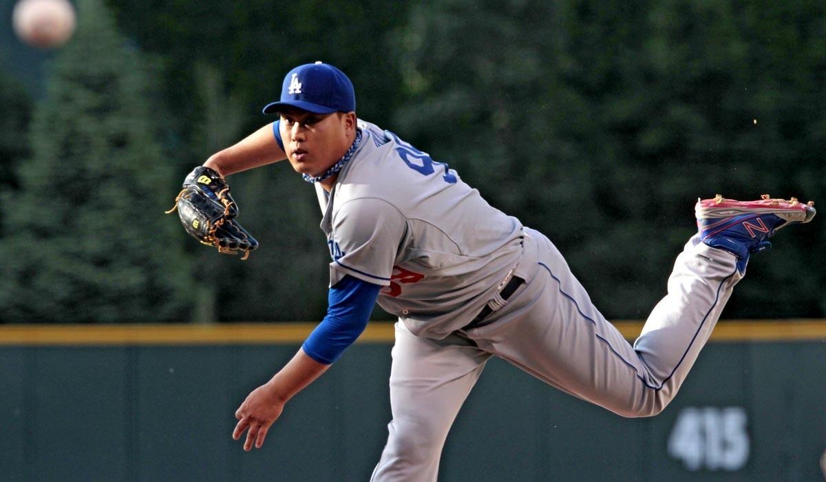 Dodgers starting pitcher Hyun-Jin Ryu pitched five shutout innings against the Rockies on Friday, before giving up two runs in the sixth. He allowed eight hits, walked two and struck out two in six innings.