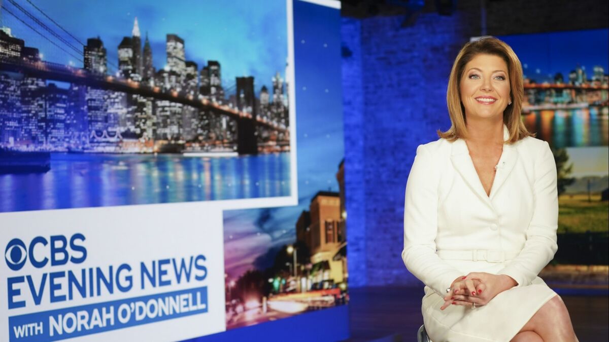 Norah O'Donnell on the set of the "CBS Evening News" at the CBS Broadcast Center in New York.