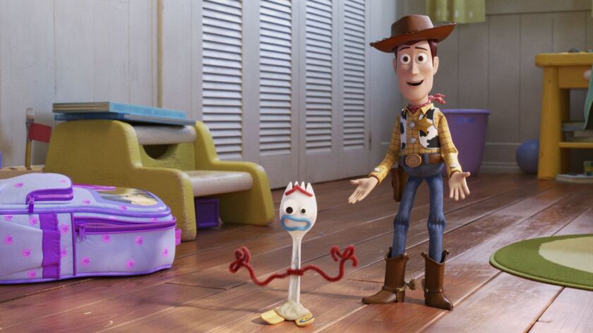 Forky and Woody appear in Pixar Animation Studios' "Toy Story 4," which is expected to gross $140 million to $150 million in the U.S. and Canada this weekend.
