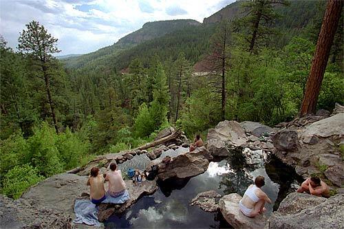 The Jemez, N.M., area — approximately an hour and a half's drive from Albuquerque or Santa Fe — sits in a hot-spring zone. A natural experience can be found at Spence Springs, highlighted by rock pools and a clothing-optional custom.