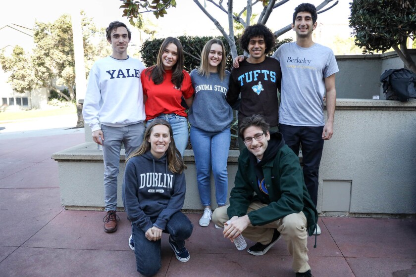 The panelists for Laguna Beach High's College Unplugged event on Jan. 5.