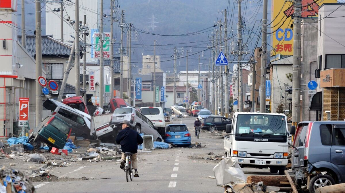 Magnitude 9: A street in Ofunato, in Japan's Iwate prefecture, after an earthquake struck off the coast in 2011, triggering a tsunami. (Toshifumi Kitamura / AFP/Getty Images)