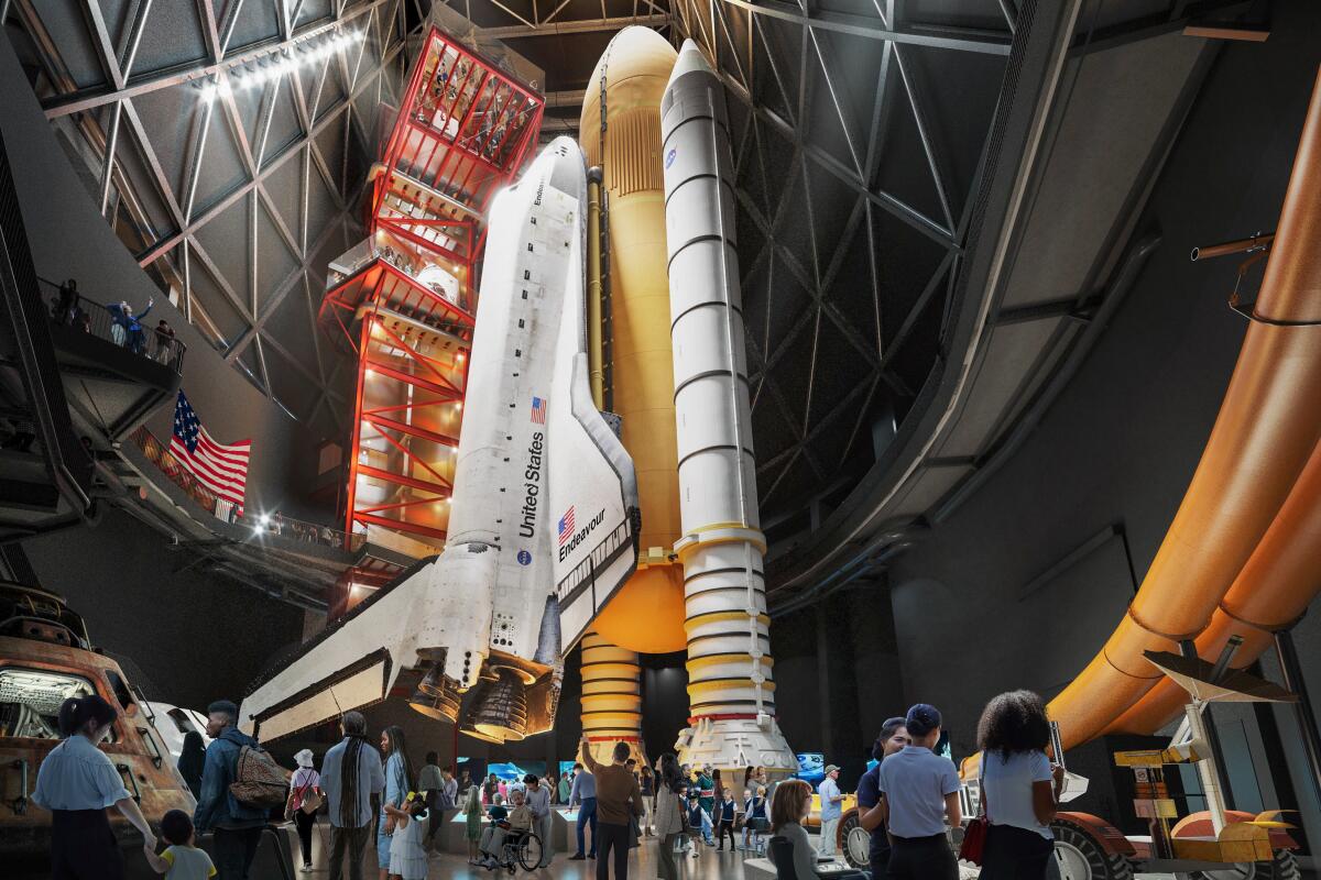 Space shuttle Endeavour displayed in launch position