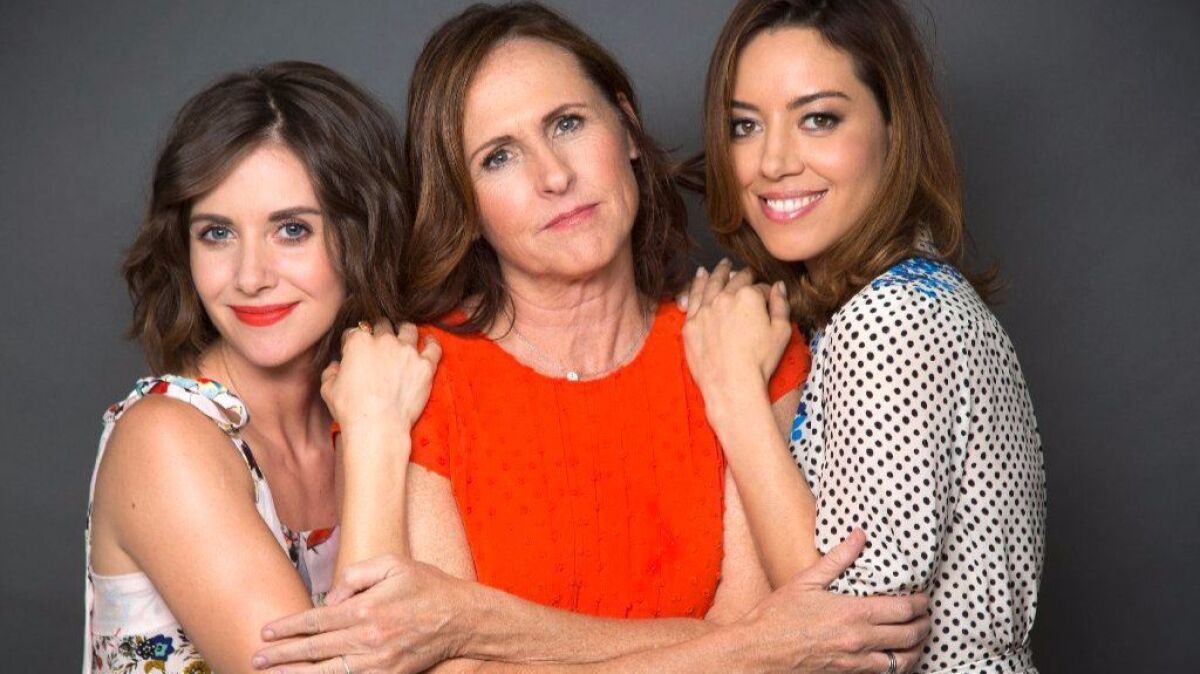 Alison Brie, from left, Molly Shannon and Aubrey Plaza, photographed at the Four Seasons hotel in Beverly Hills on June 14, They play nuns in 14th-century Italy in "The Little Hours."
