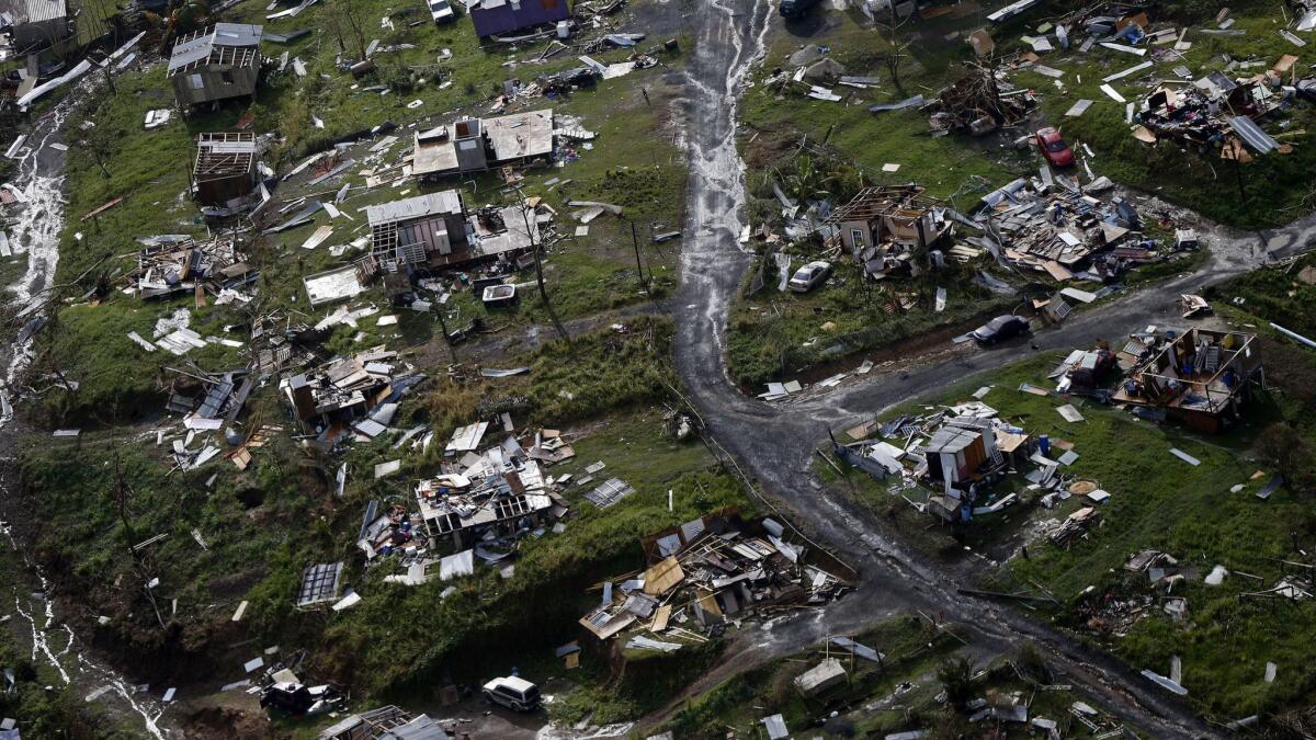 The rubble of homes in the aftermath of Hurricane Maria in Toa Alta, Puerto Rico on Sept. 28, 2017.