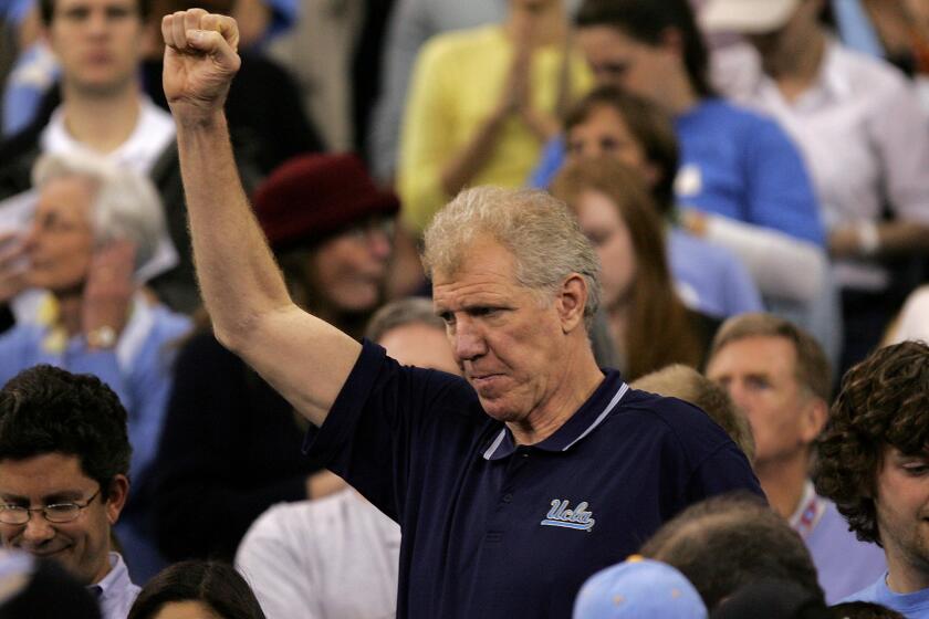 INDIANAPOLIS - APRIL 03: Former UCLA star basketball player Bill Walton cheers on his alma mater against the Florida Gators during the National Championship game of the NCAA Men's Final Four on April 3, 2006 at the RCA Dome in Indianapolis, Indiana. (Photo by Streeter Lecka/Getty Images)