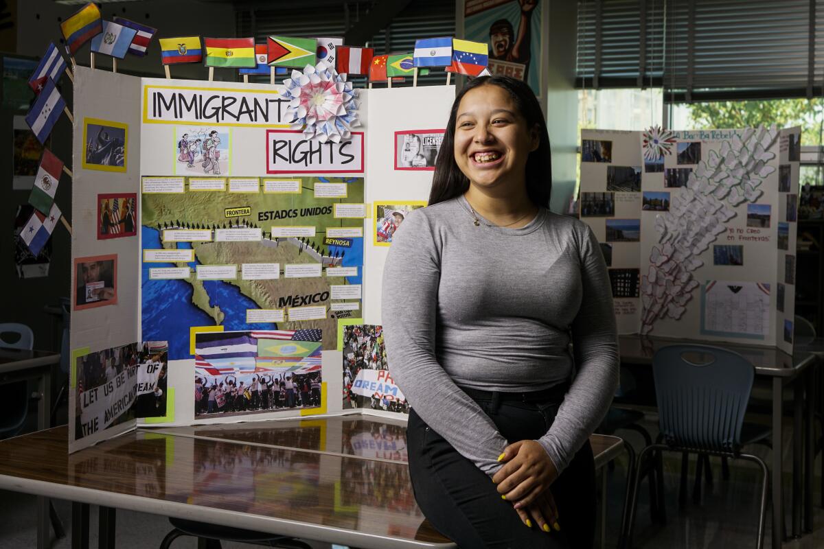 College student Angela Warren visits her L.A. high school ethnic studies classroom