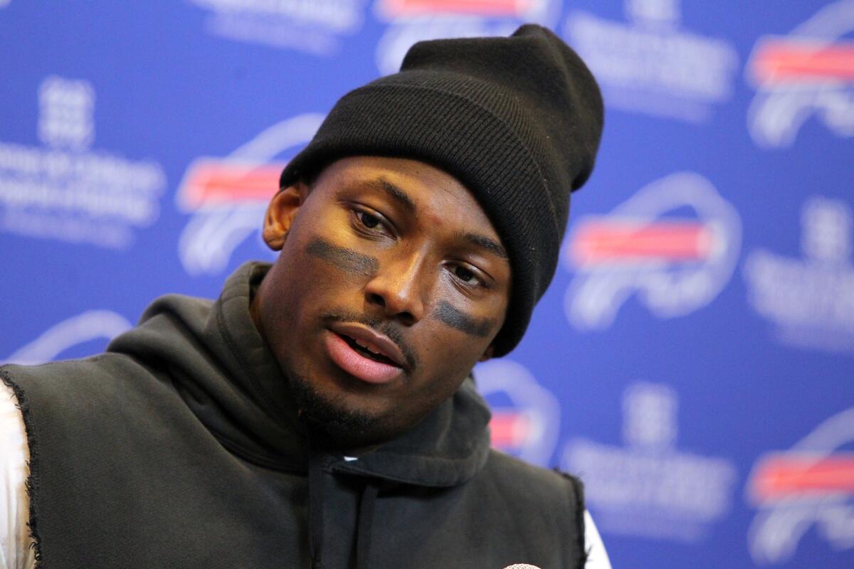 Buffalo Bills running back LeSean McCoy talks to reporters after a game against Houston in Orchard Park, N.Y., on Dec. 6, 2015.
