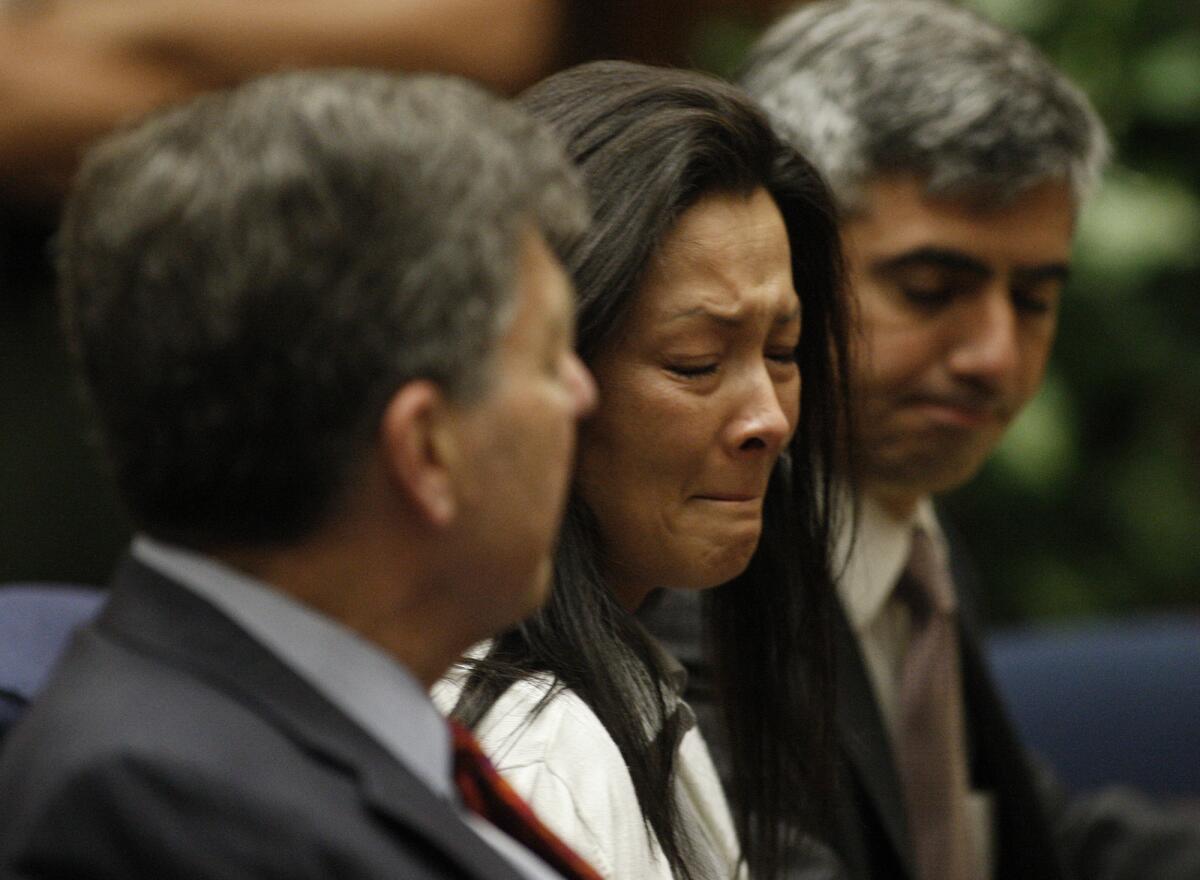Kelly Soo Park reacts after being found not guilty in the second count at Criminal Courts in downtown Los Angeles.