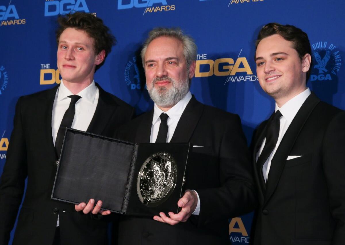 '1917' director Sam Mendes, actors George MacKay, Dean-Charles Chapman at the DGA Awards.