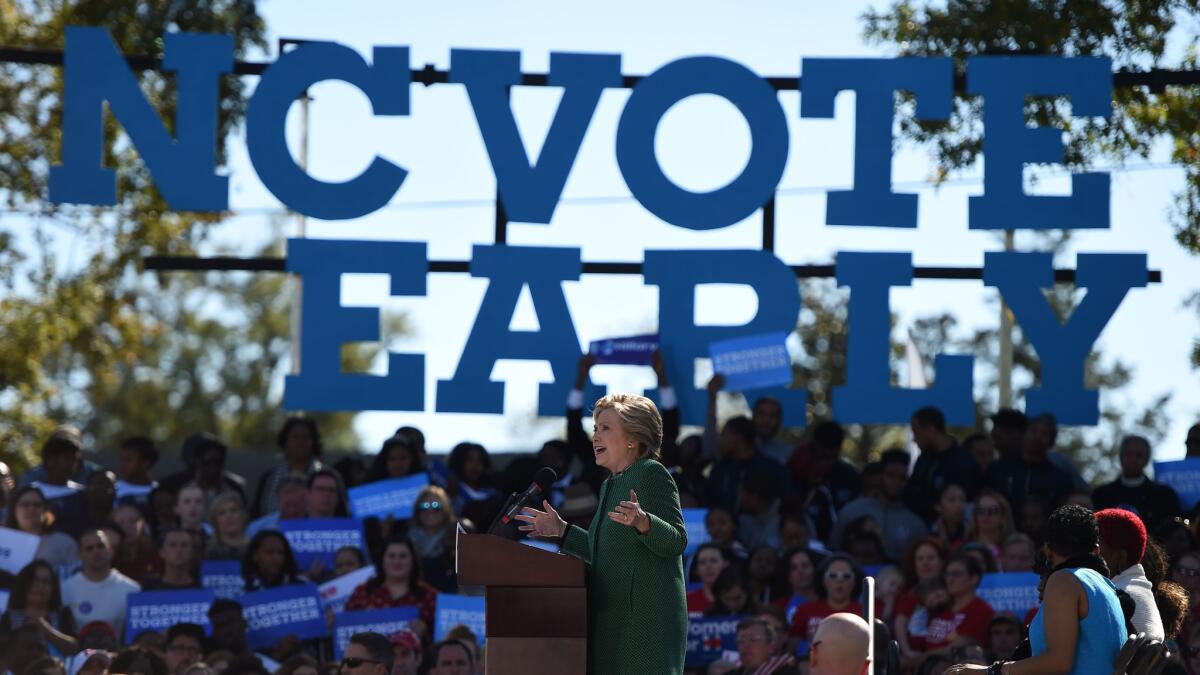 Hillary Clinton has been urging supporters to vote early in North Carolina.