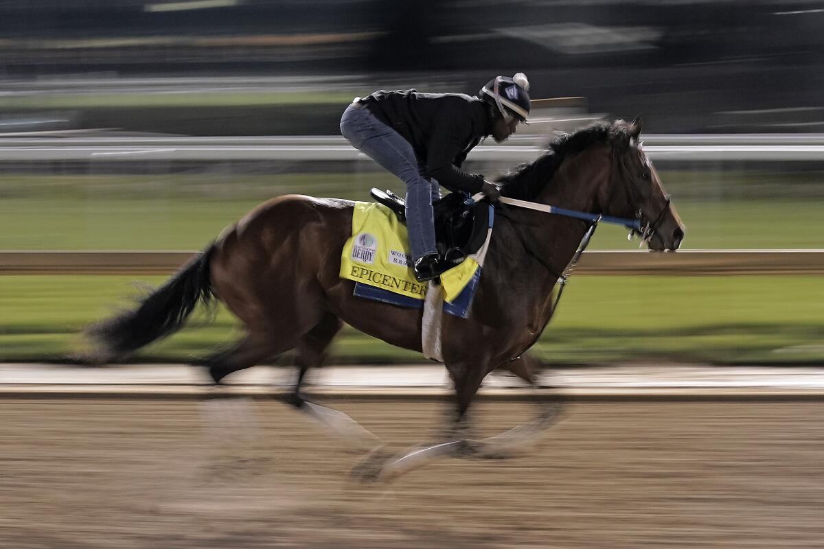 Kentucky Derby entrant Epicenter works out at Churchill Downs in May. 