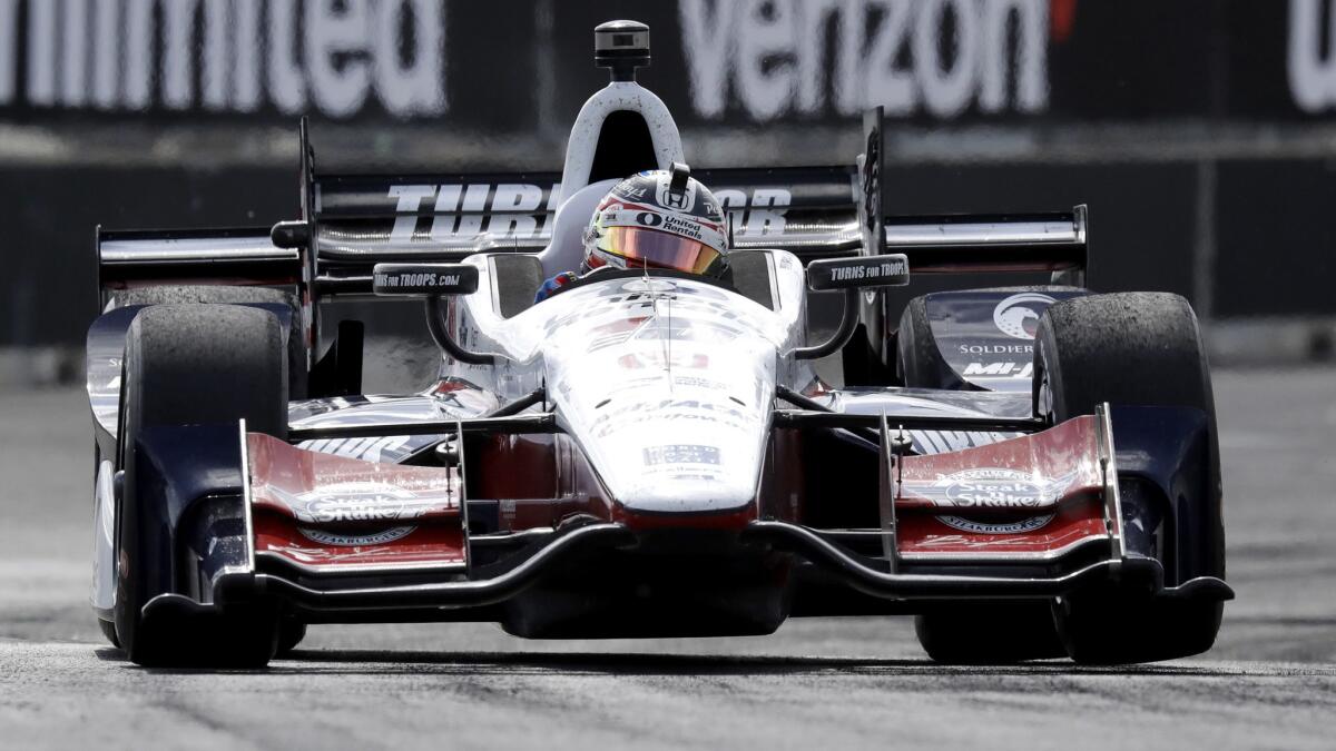 Graham Rahal heads out of a corner on the Bell Isle circuit during the Detroit Grand Prix on Sunday.