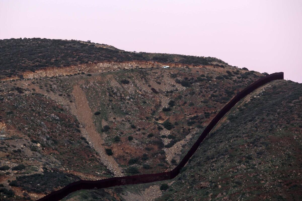 Existing border fencing on the outskirts of Tijuana as seen from the Mexican side of the U.S.-Mexico border on Jan. 25, 2017.