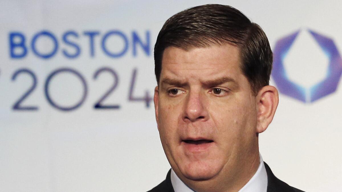 Boston Mayor Martin J. Walsh speaks about his city's 2024 Olympics bid during a news conference Monday.