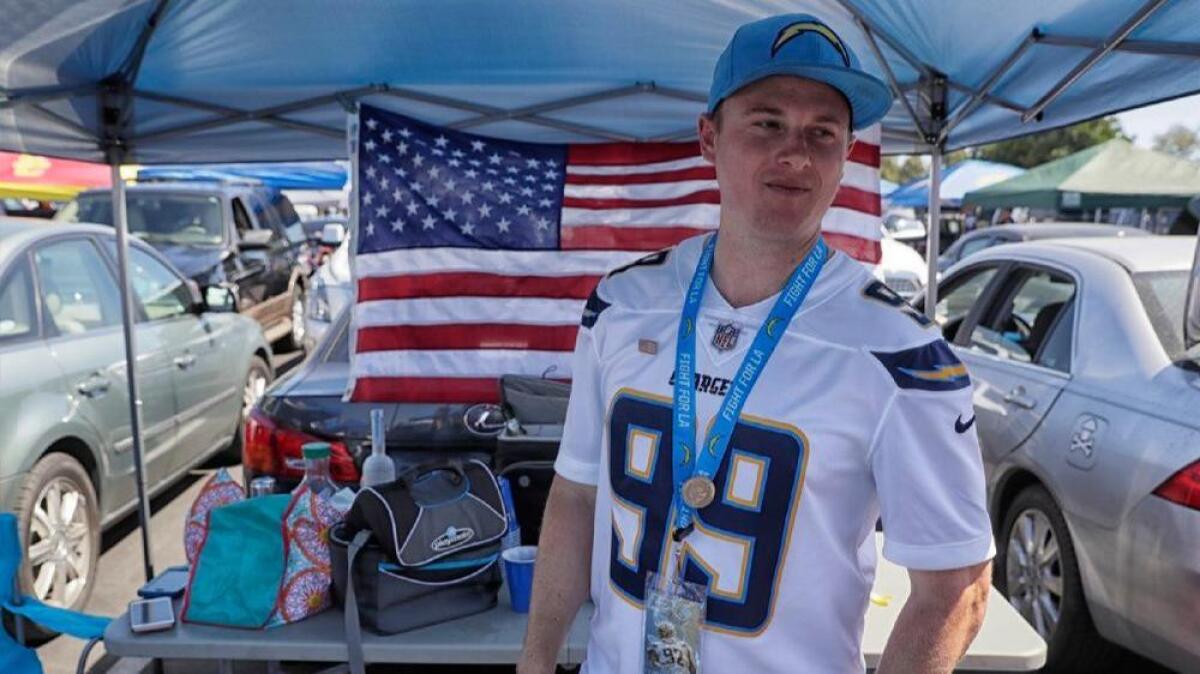 Chargers fan and Trump supporter Tim O'Boyle of Irvine.