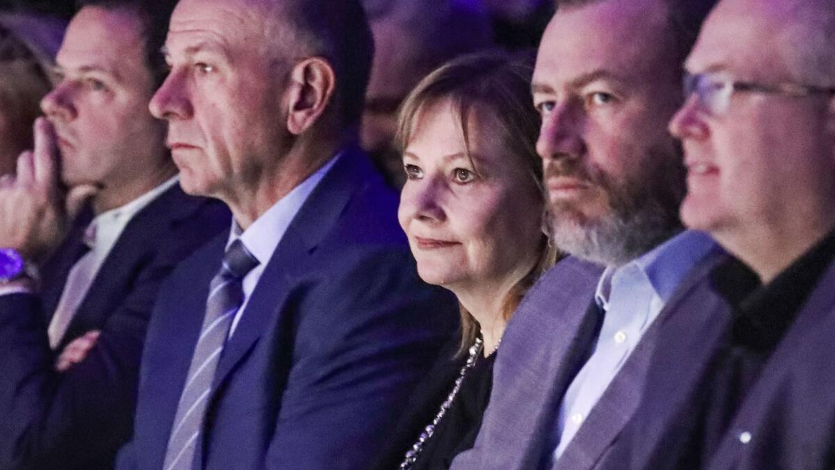 General Motors Chairwoman and CEO Mary Barra listens to speakers at the 2018 North American International Auto Show in Detroit.