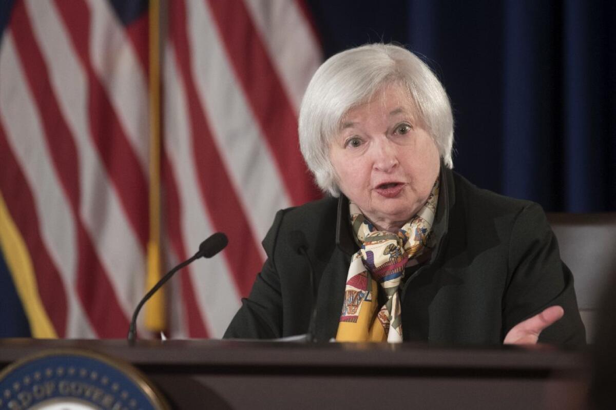Federal Reserve Chair Janet Yellen during a news conference last month. The Fed on Wednesday offered no sign that a rate increase might be coming soon.