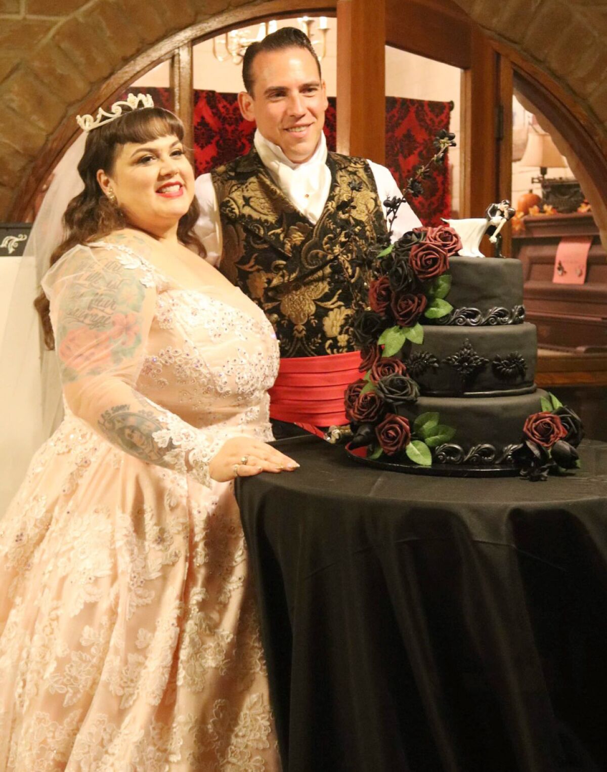 Krystine and Garrett Wear celebrated their Oct. 29 wedding with an elaborate black cake made by Alexis Henshaw.