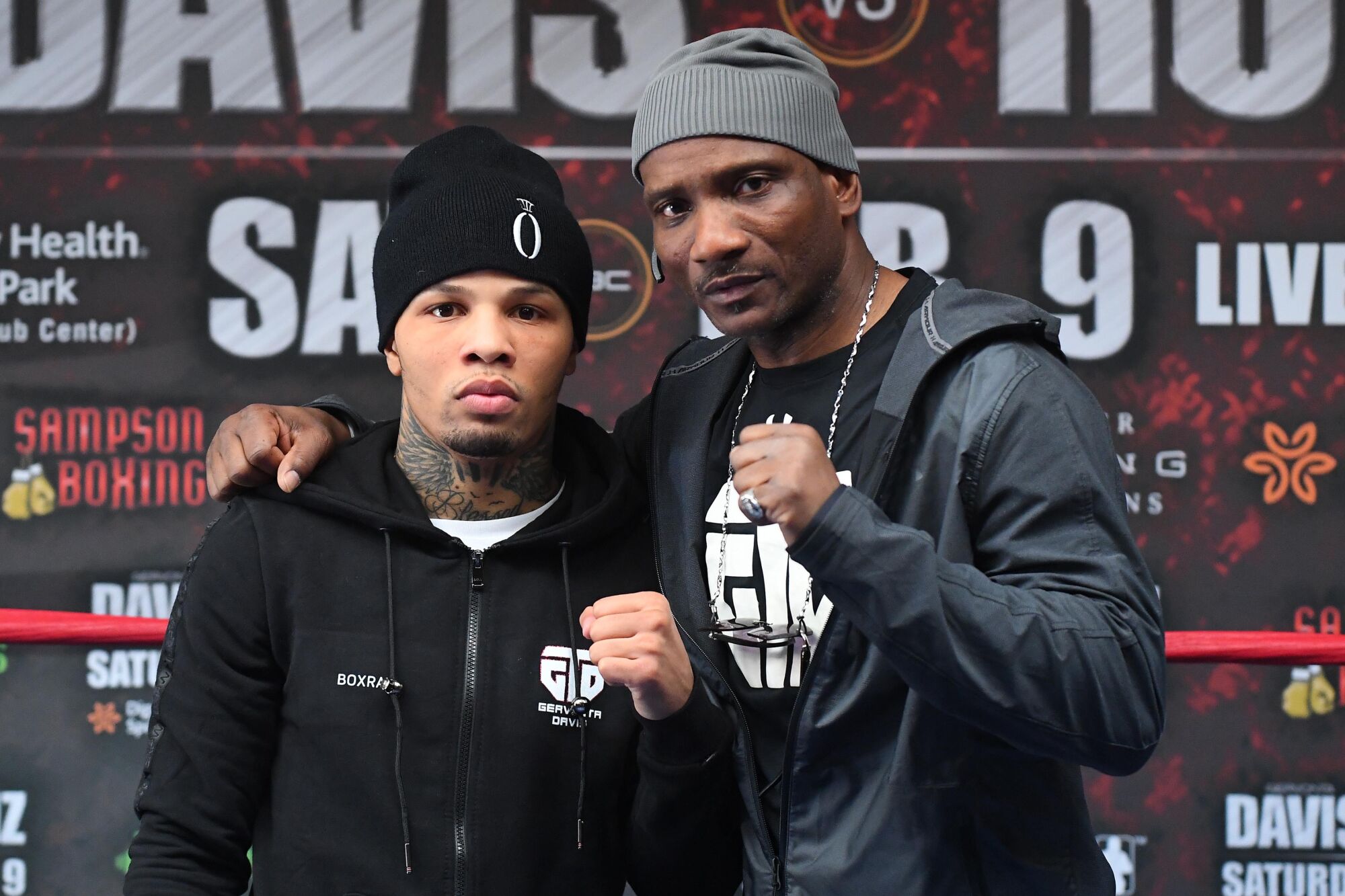 Gervonta Davis and trainer Calvin Ford pose for a photo at Churchill Boxing Club in Los Angeles.