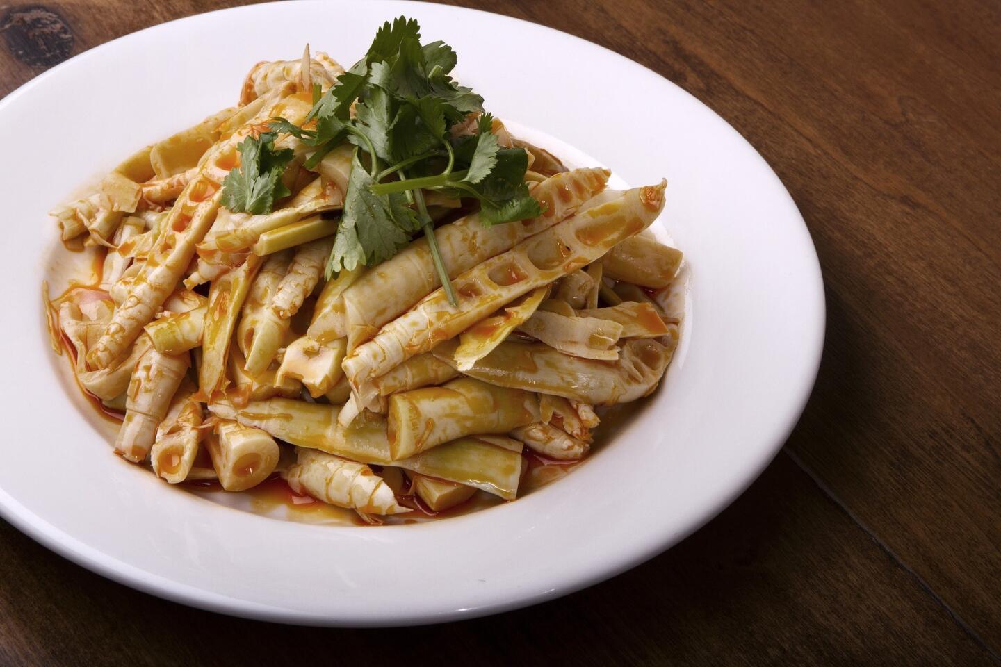 The fresh bamboo shoots are lightly dressed with chile.