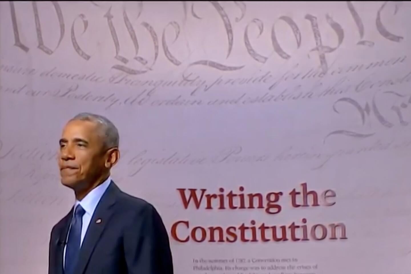 Former President Obama addresses the Democratic National Convention.