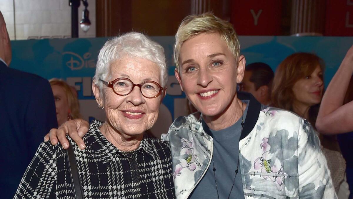Betty DeGeneres, left, and Ellen DeGeneres at the 2016 Hollywood premiere of "Finding Dory."